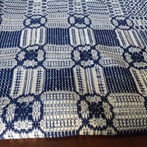 Ca early 1800's Hand Woven Wool Linen Overshot weave Reversible Coverlet Blanket